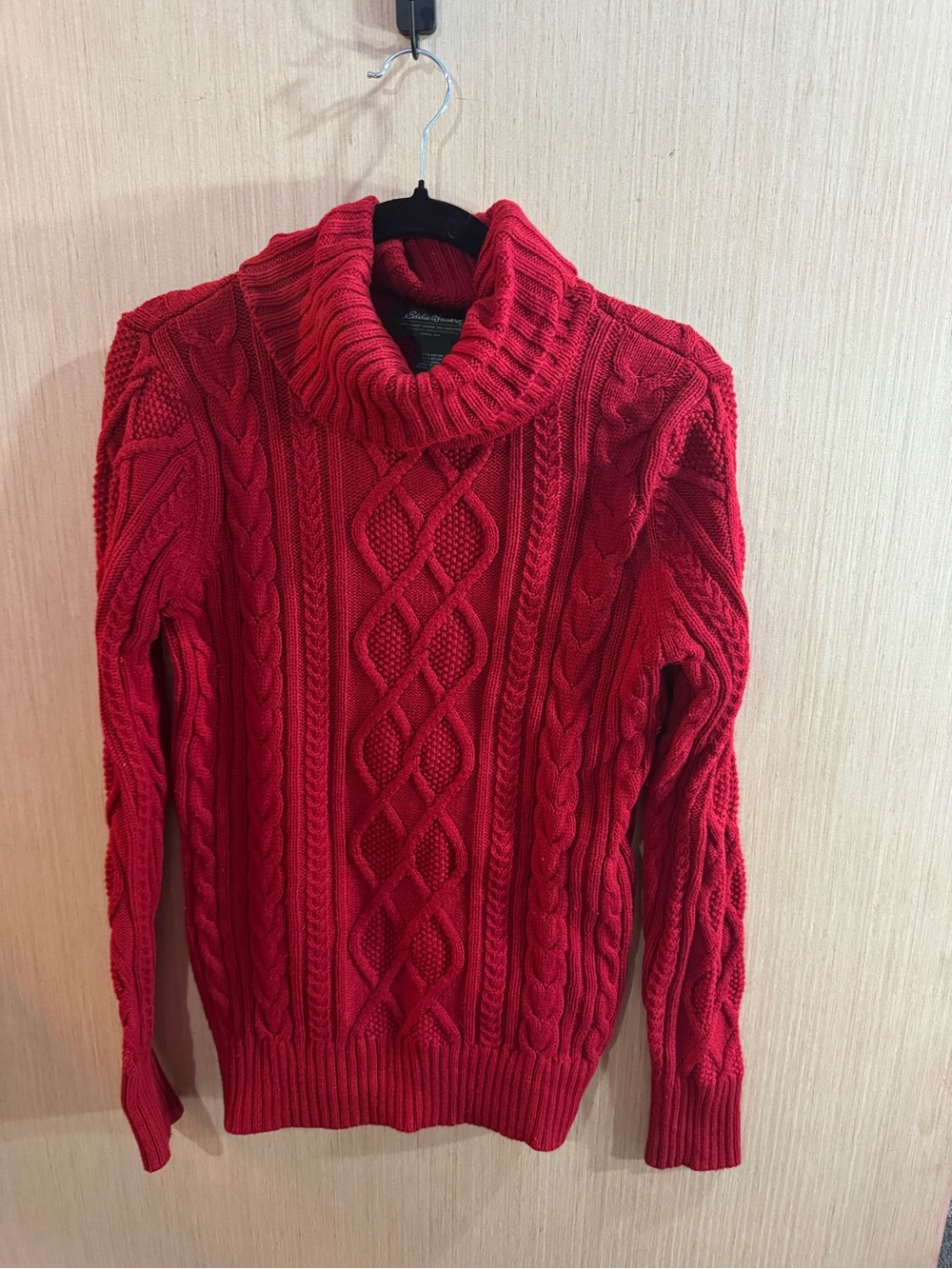 Eddie Bauer Red Cable-Knit Turtleneck Sweater Size Medium